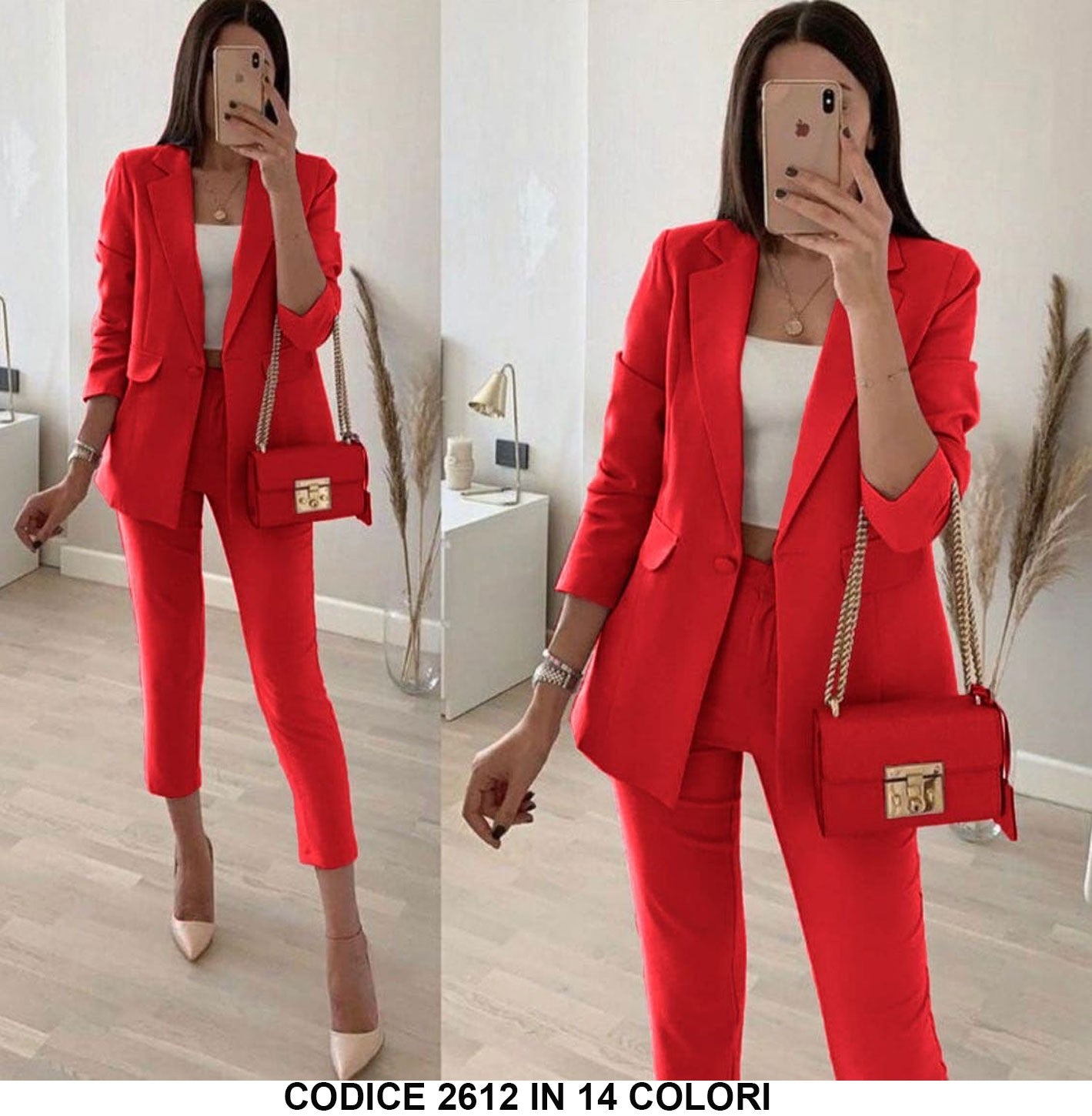 Pantalone Elegante Tailleur Rosso Pantalone Pantaloni Tailleur