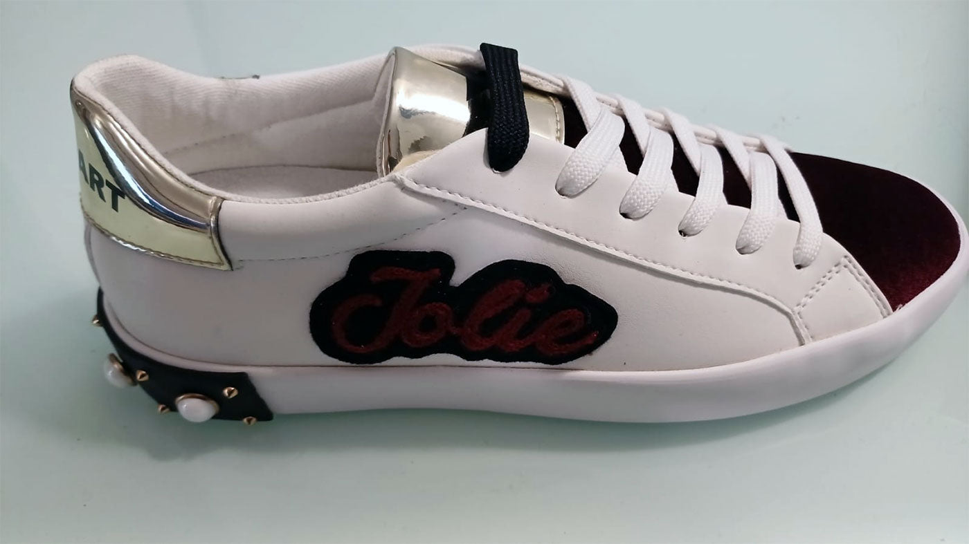 Scarpe Originali Shop★Art Bianche Scritta Jolie Vellutino Particolari in Dorato e Perle Bianche - 18681B Scarpe Originali Shop★Art Bianche Scritta Jolie Vellutino Particolari in Dorato e Perle Bianche - 18681B