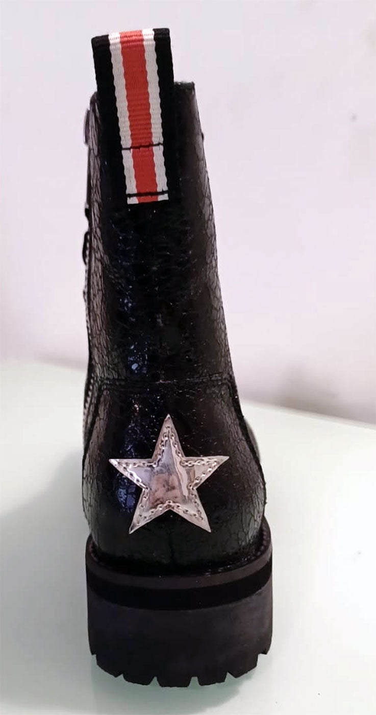 Scarpe Stivaletto Originali Shop★Art Nere con Zip Effetto Laminato Stella Argento Laccio Velluto Nero - 18690N Scarpe Stivaletto Originali Shop★Art Nere con Zip Effetto Laminato Stella Argento Laccio Velluto Nero - 18690N