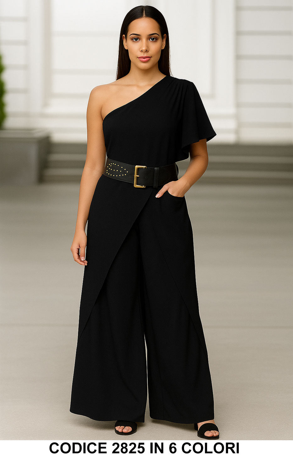 Tuta Donna Cocktail Lunga Gamba Larga Jumpsuit Casual Monospalla Manica Corta in 5 Colori - 2825 Tuta Donna Cocktail Lunga Gamba Larga Jumpsuit Casual Monospalla Manica Corta in 5 Colori - 2825