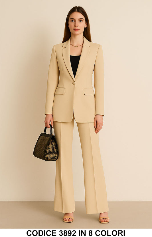 Tailleur 2 Pezzi Giacca Foderata e Pantaloni Taglio a Zampa Completo Abito Coordinato Elegante in 8 Colori - 3892
