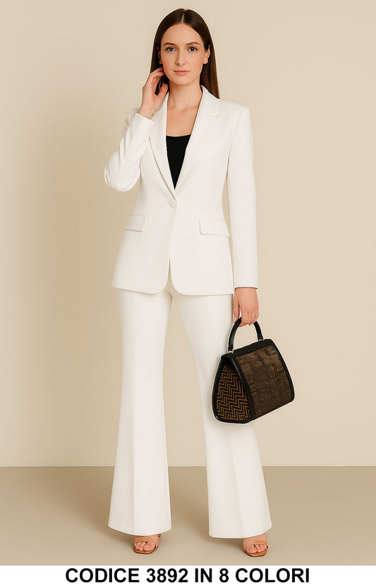 Tailleur 2 Pezzi Giacca Foderata e Pantaloni Taglio a Zampa Completo Abito Coordinato Elegante in 8 Colori - 3892