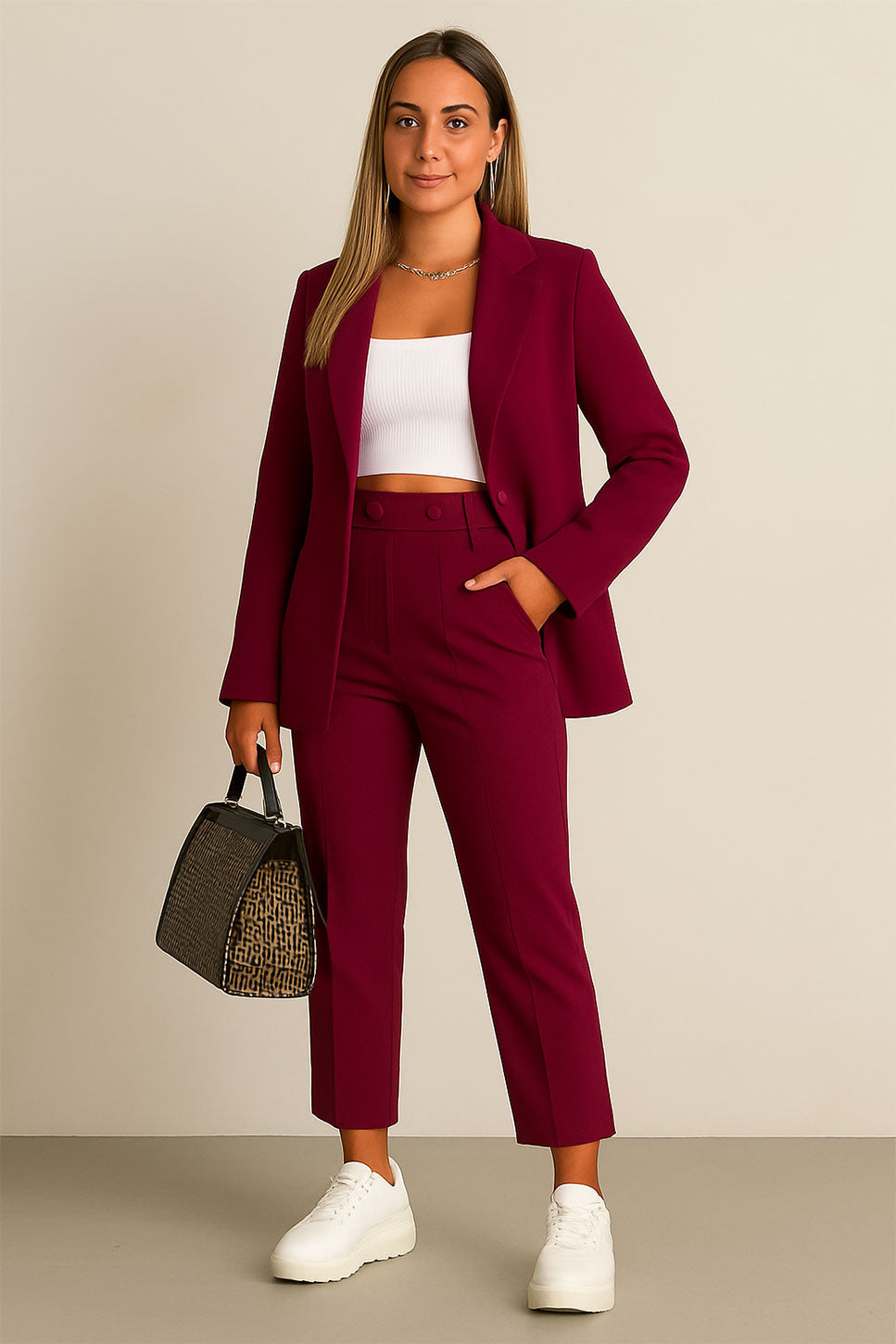 Tailleur Completo Donna Giacca Foderata e Pantalone 2 Bottoni Casual Elegante in 10 Colori - 4551 Tailleur Completo Donna Giacca Foderata e Pantalone 2 Bottoni Casual Elegante in 10 Colori - 4551