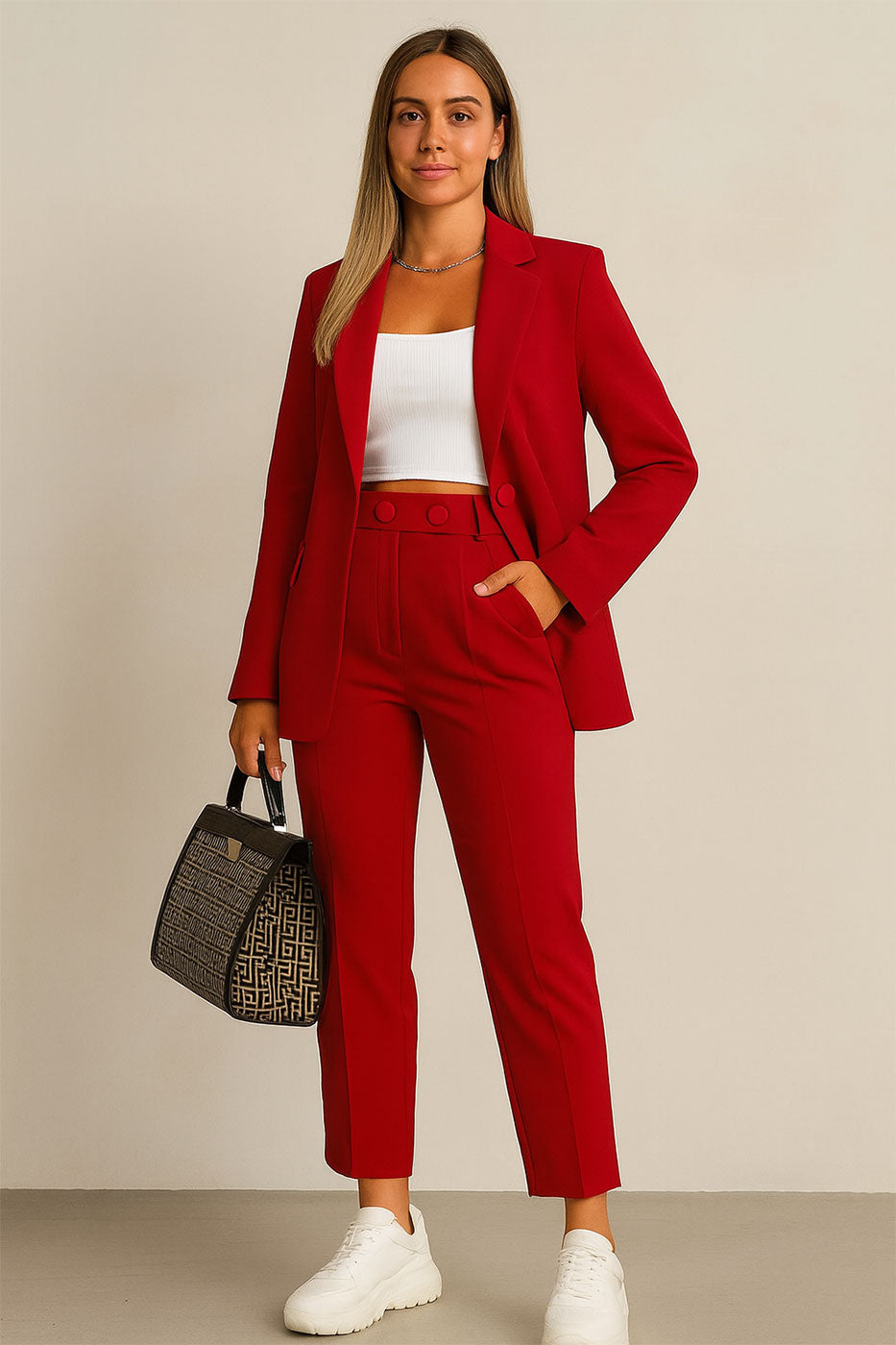 Tailleur Completo Donna Giacca Foderata e Pantalone 2 Bottoni Casual Elegante in 10 Colori - 4551 Tailleur Completo Donna Giacca Foderata e Pantalone 2 Bottoni Casual Elegante in 10 Colori - 4551