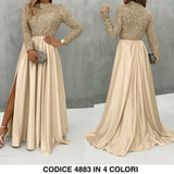 Abito Lungo da Cerimonia Spacco Laterale e Parte superiore in Paillettes Vestito in 8 Colori - 4883 Abito Lungo da Cerimonia Spacco Laterale e Parte superiore in Paillettes Vestito in 8 Colori - 4883