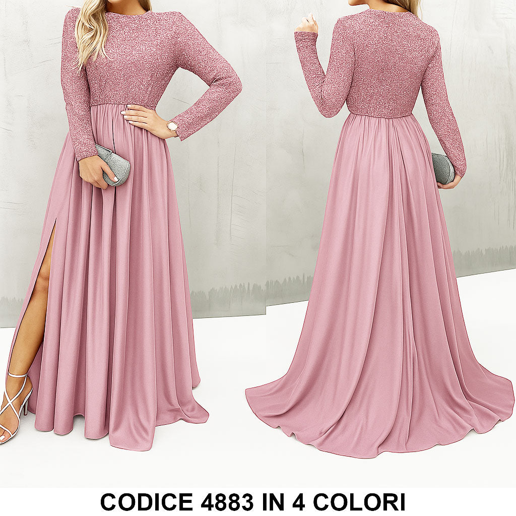 Abito Lungo da Cerimonia Spacco Laterale e Parte superiore in Paillettes Vestito in 8 Colori - 4883 Abito Lungo da Cerimonia Spacco Laterale e Parte superiore in Paillettes Vestito in 8 Colori - 4883