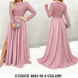 Abito Lungo da Cerimonia Spacco Laterale e Parte superiore in Paillettes Vestito in 8 Colori - 4883 Abito Lungo da Cerimonia Spacco Laterale e Parte superiore in Paillettes Vestito in 8 Colori - 4883