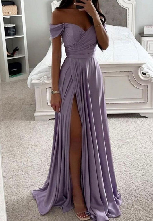 Abito Donna Lungo Scollo Cuore Spacco Alto Gonna Morbida Sensuale Vestito Elegante in 5 Colori - 5139