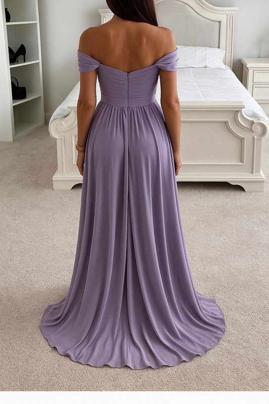 Abito Donna Lungo Scollo Cuore Spacco Alto Gonna Morbida Sensuale Vestito Elegante in 5 Colori - 5139