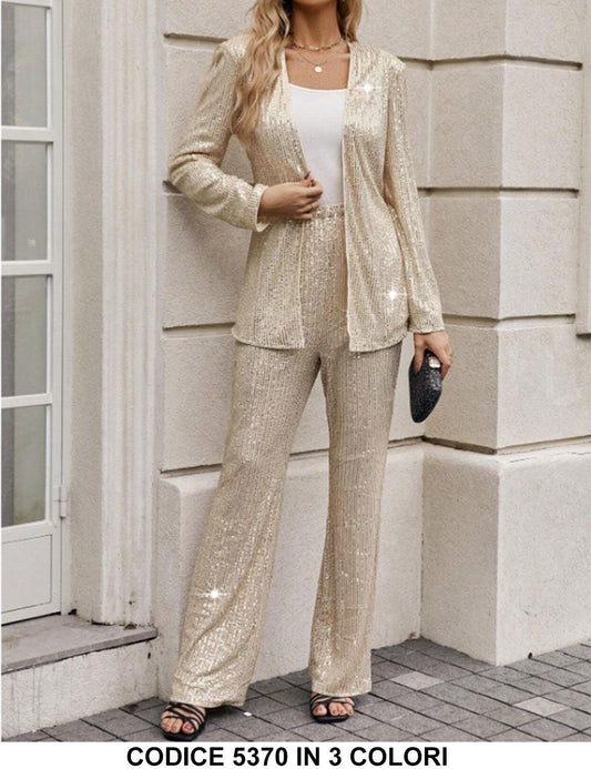 Tailleur Completo Giacca e Pantalone Interamente in Paillettes Casual Fashion Completo Coordinato in 3 Colori - 5370