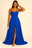 Abito Lungo Elegante da Cerimonia Spacco Centrale Bustino con Bretelle Vestito Evento in 11 Colori - 5373 Abito Lungo Elegante da Cerimonia Spacco Centrale Bustino con Bretelle Vestito Evento in 11 Colori - 5373