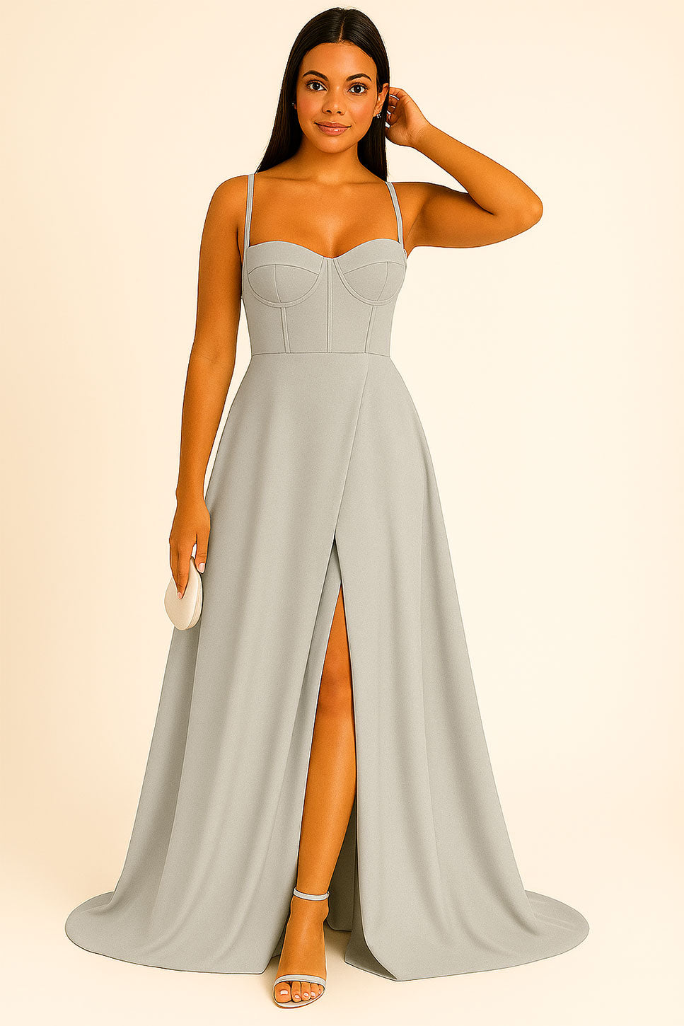 Abito Lungo Elegante da Cerimonia Spacco Centrale Bustino con Bretelle Vestito Evento in 11 Colori - 5373 Abito Lungo Elegante da Cerimonia Spacco Centrale Bustino con Bretelle Vestito Evento in 11 Colori - 5373