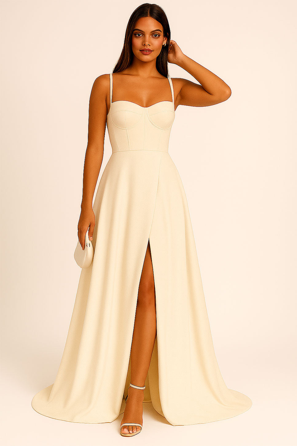 Abito Lungo Elegante da Cerimonia Spacco Centrale Bustino con Bretelle Vestito Evento in 11 Colori - 5373 Abito Lungo Elegante da Cerimonia Spacco Centrale Bustino con Bretelle Vestito Evento in 11 Colori - 5373