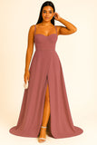 Abito Lungo Elegante da Cerimonia Spacco Centrale Bustino con Bretelle Vestito Evento in 11 Colori - 5373 Abito Lungo Elegante da Cerimonia Spacco Centrale Bustino con Bretelle Vestito Evento in 11 Colori - 5373