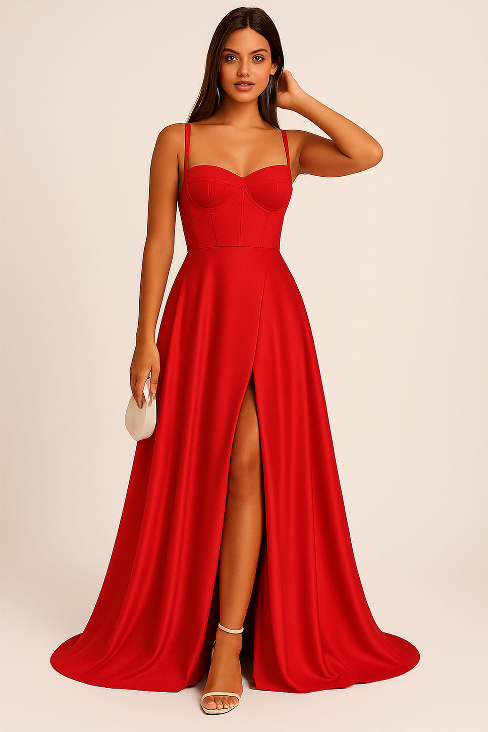 Abito Lungo Elegante da Cerimonia Spacco Centrale Bustino con Bretelle Vestito Evento in 11 Colori - 5373 Abito Lungo Elegante da Cerimonia Spacco Centrale Bustino con Bretelle Vestito Evento in 11 Colori - 5373