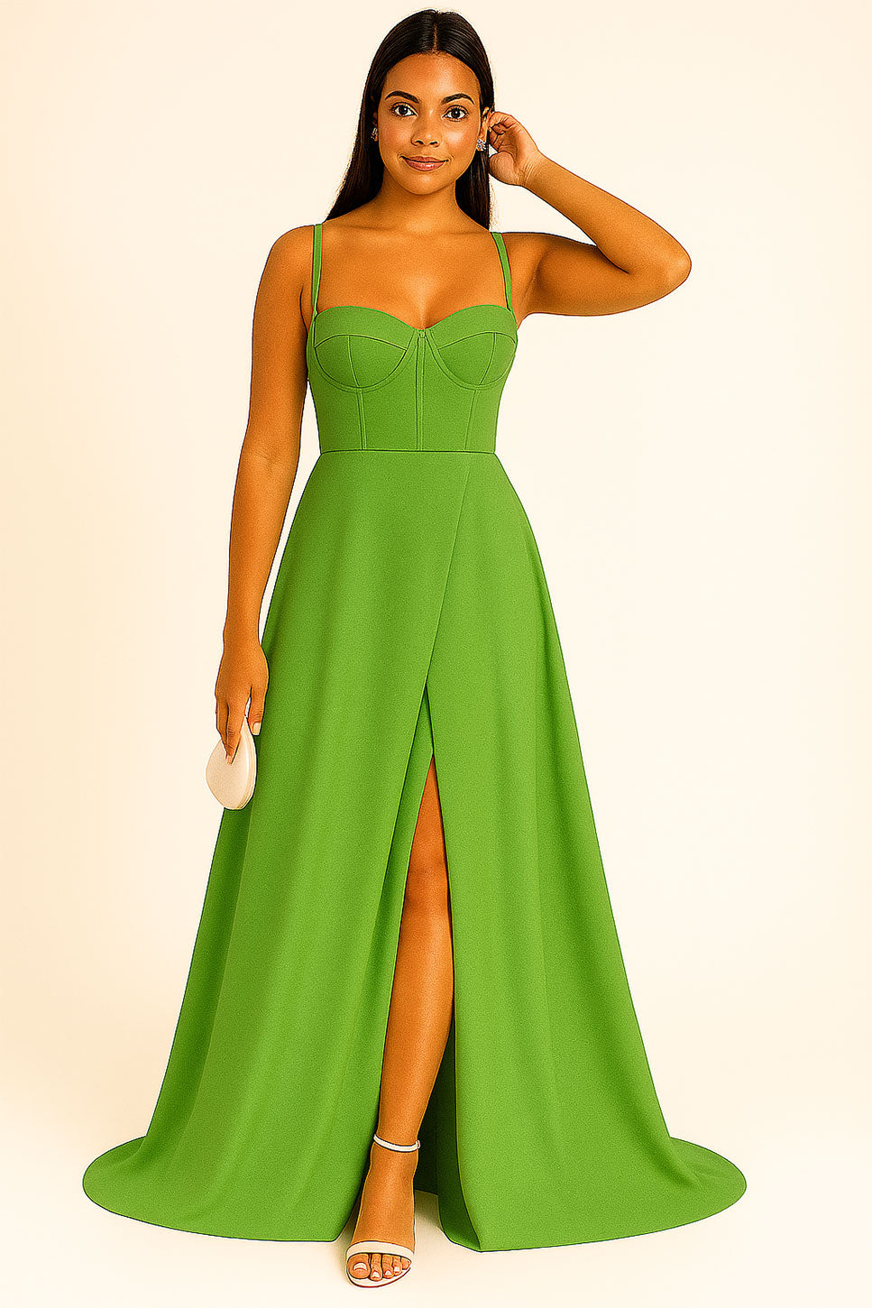 Abito Lungo Elegante da Cerimonia Spacco Centrale Bustino con Bretelle Vestito Evento in 11 Colori - 5373 Abito Lungo Elegante da Cerimonia Spacco Centrale Bustino con Bretelle Vestito Evento in 11 Colori - 5373