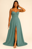 Abito Lungo Elegante da Cerimonia Spacco Centrale Bustino con Bretelle Vestito Evento in 11 Colori - 5373 Abito Lungo Elegante da Cerimonia Spacco Centrale Bustino con Bretelle Vestito Evento in 11 Colori - 5373