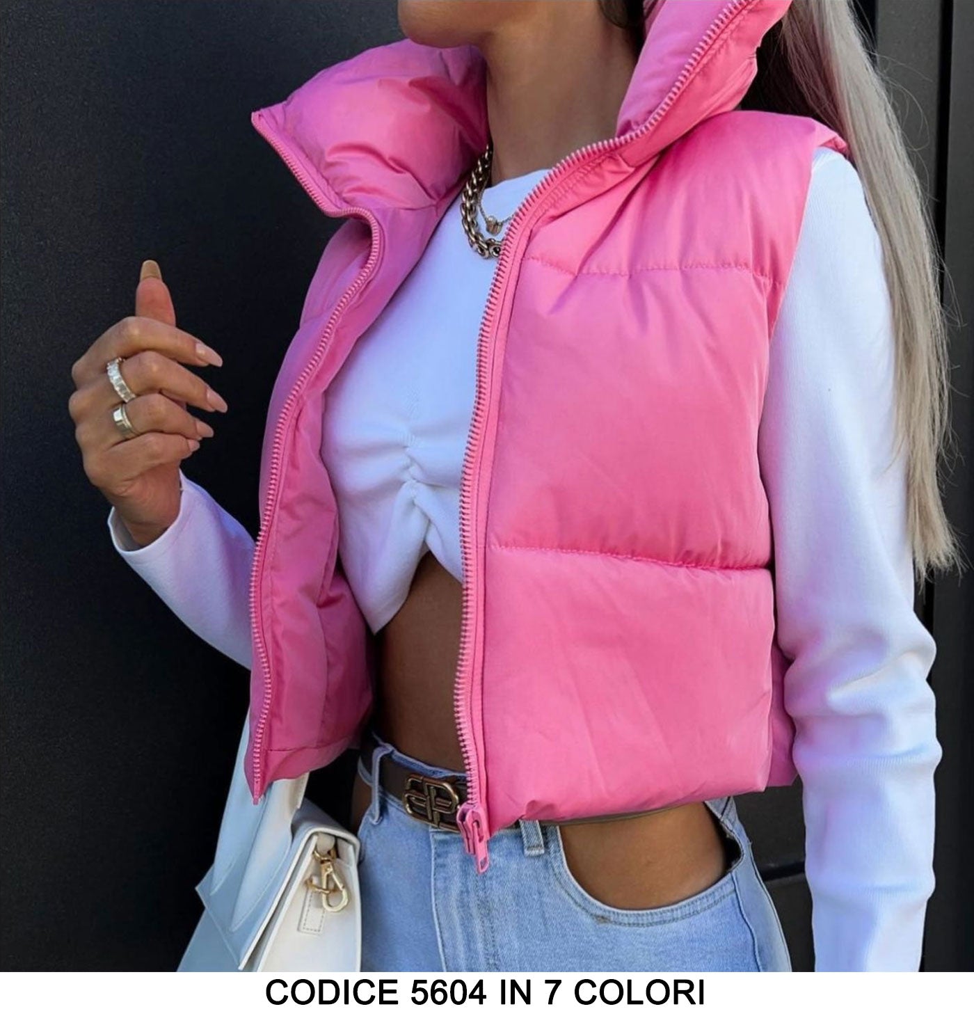 Giubbotto Smanicato Colorato Collo Alto Piumino Corto Ragazza