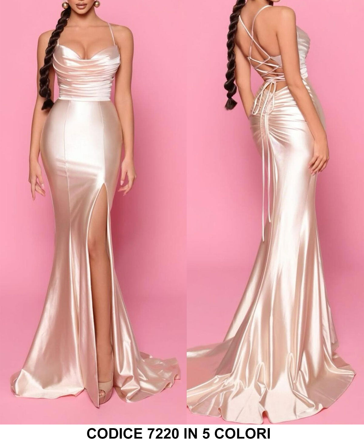 Abito Lungo Elegante da Cerimonia Scollatura Rouche Spacco Laterale Schiena Apert Vestito in Nero - 7220Out Abito Lungo Elegante da Cerimonia Scollatura Rouche Spacco Laterale Schiena Apert Vestito in Nero - 7220Out