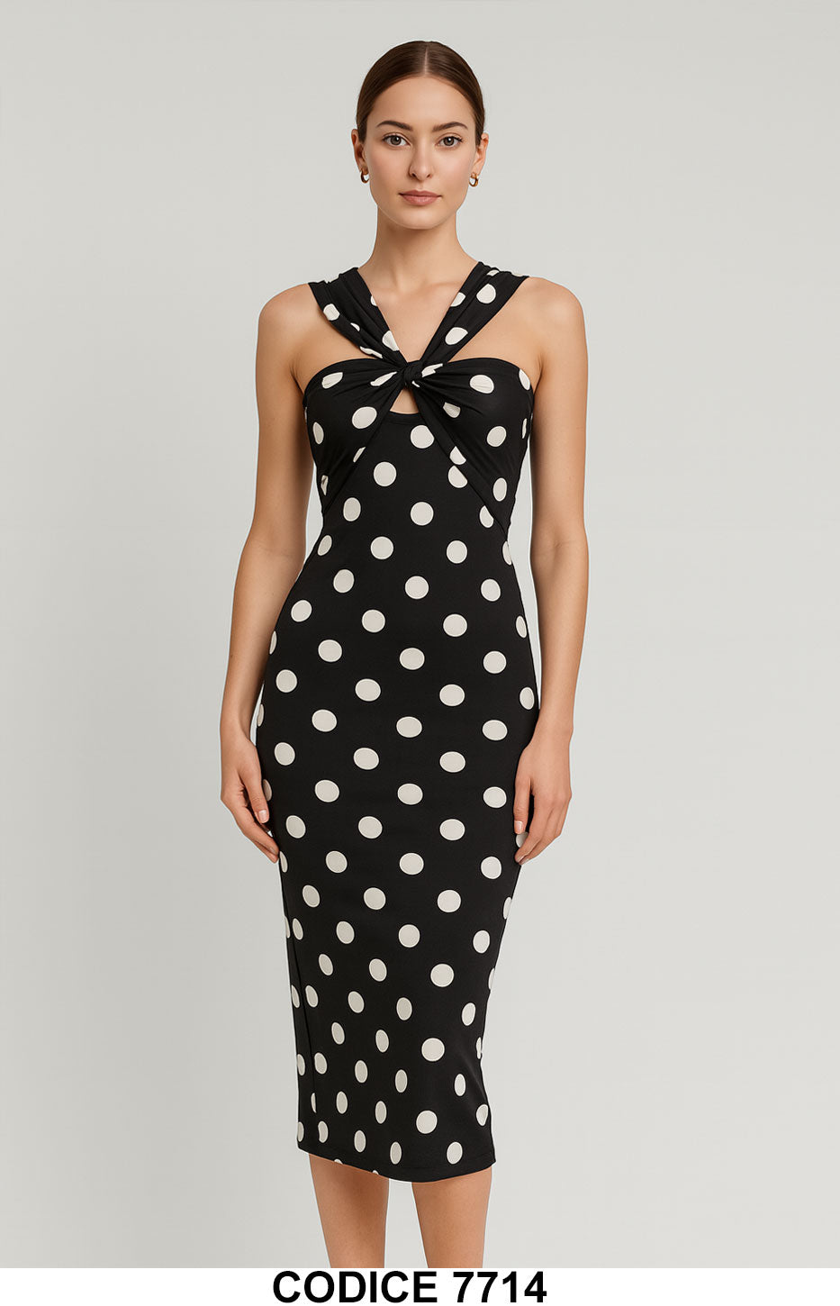 Abiti Tubino A Pois Abito Midi Nero A Pois Con Nodo Sul Seno