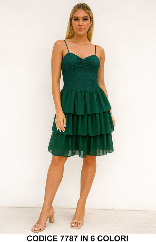 Vestito corto in pizzo con balze e spalline sottili Abito Evento Apertitivo in Nero - 7787Out