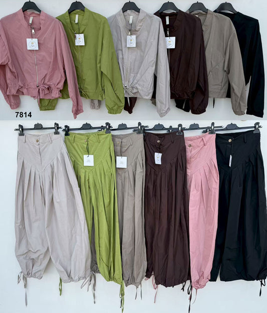 Completo giacca corta con zip pantalone aladin cargo Completo Coordinato in 6 colori – 7814