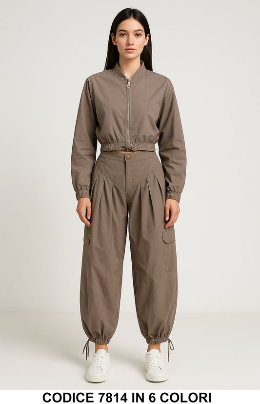 Completo giacca corta con zip pantalone aladin cargo Completo Coordinato in 6 colori – 7814