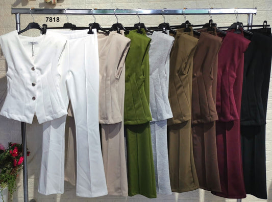 Tailleur GIacca GIlet smanicato con pantalone a zampa Completo Coordinato Casual Elegante in 8 colori – 7818