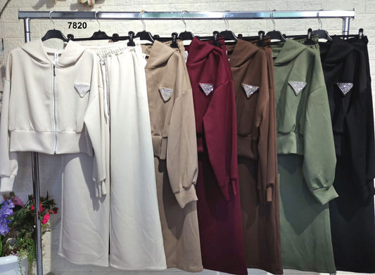 Completo felpa cappuccio e zip e pantalone Tuta Sportiva Coordinato in 6 colori – 7820