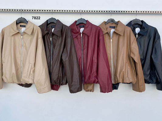 Giubbotto corto eco pelle con zip frontale Tasche Laterali Bomber Donna in 5 Colori – 7822