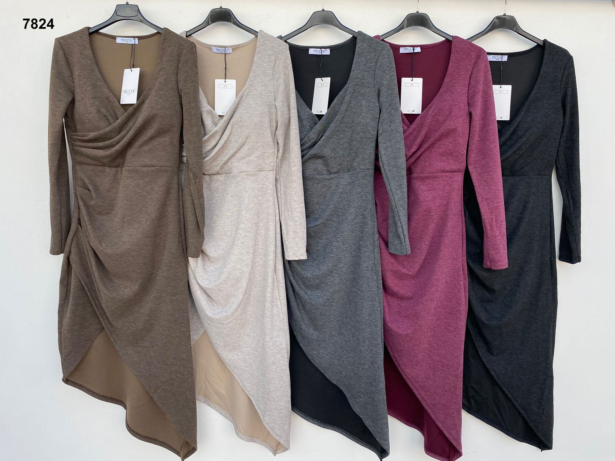 Vestito elegante midi con scollo a V incrociato Abito Chic Asimmetrico Manica Lunga in 5 Colori – 7824 Vestito elegante midi con scollo a V incrociato Abito Chic Asimmetrico Manica Lunga in 5 Colori – 7824