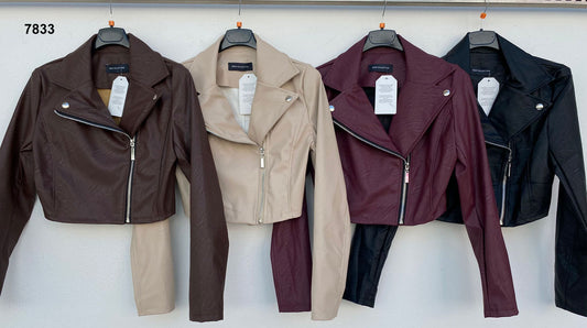 Giacca biker corta effetto pelle con zip Giubbotto Corto Fashion Casual in 2 Colori – 7833Out