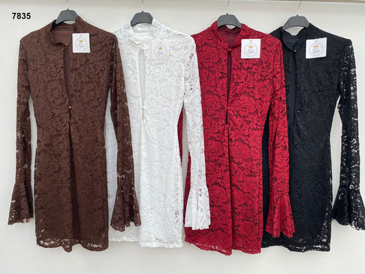 Vestito corto in pizzo con scollo a goccia Abito Casual Sensuale in 4 Colori – 7835