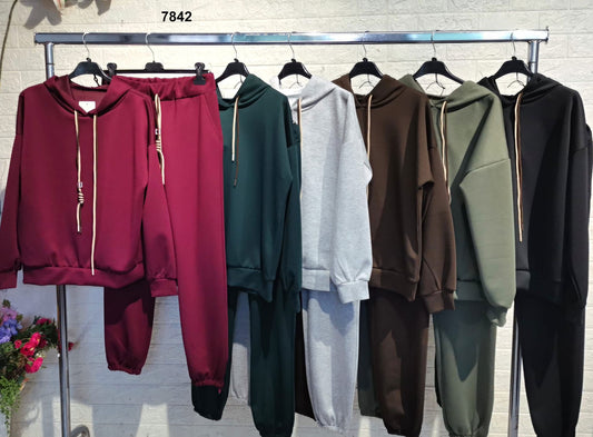 Tuta casual con felpa e cappuccio + pantalone jogger Completo Coordinato in 4 colori – 7842