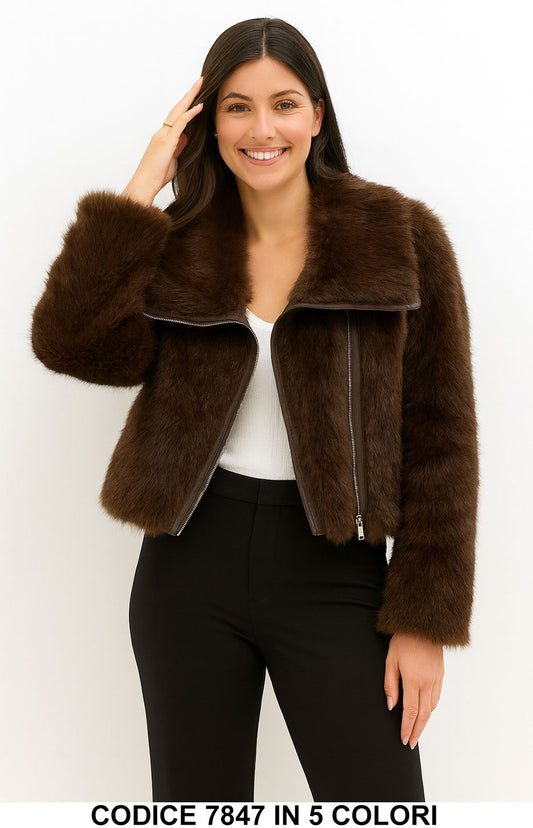 Giacca Corta Morbida in eco pelliccia con zip frontale Giubbotto Fashion Casual Chic in 5 colori – 7847
