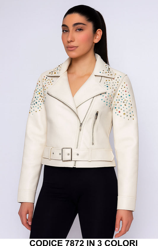 Giacca in ecopelle con borchie colorate Giubbotto Fashion Biker con Fibbia in 3 colori – 7872