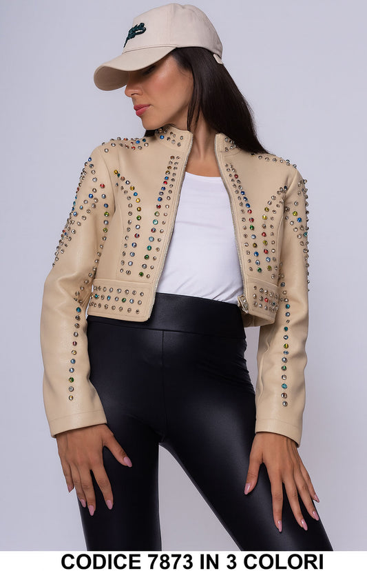 Giacca corta con borchie multicolore Giubbotto Biker Fashion Chic in 3 Colori – 7873