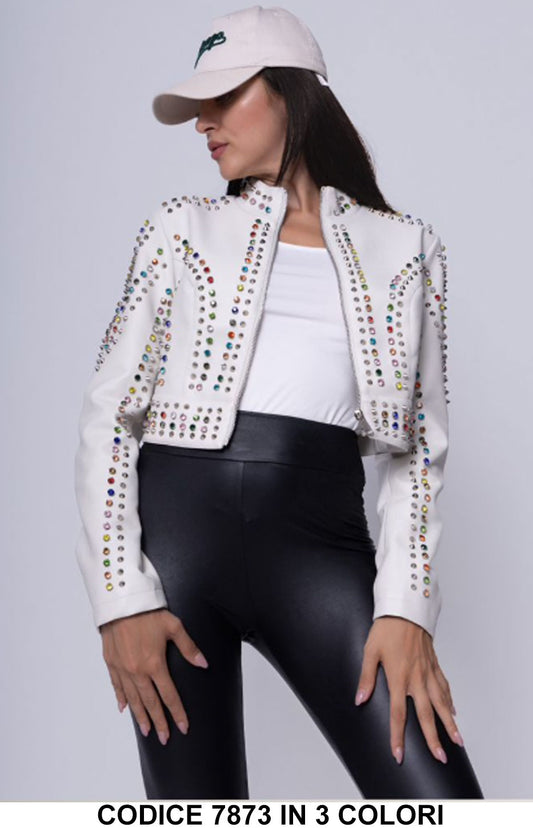 Giacca corta con borchie multicolore Giubbotto Biker Fashion Chic in 3 Colori – 7873