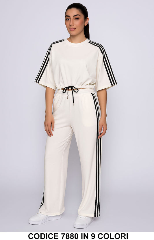 Tuta Sportiva Felpa Pantalone Palazzo Completo casual con bande laterali in 9 colori – 7880