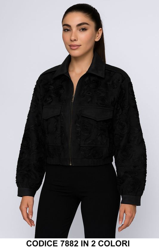 Giacca corta con ricami floreali Effetto Rilievo 3D Giubbotto Fashion Capospalla in 2 colori – 7882