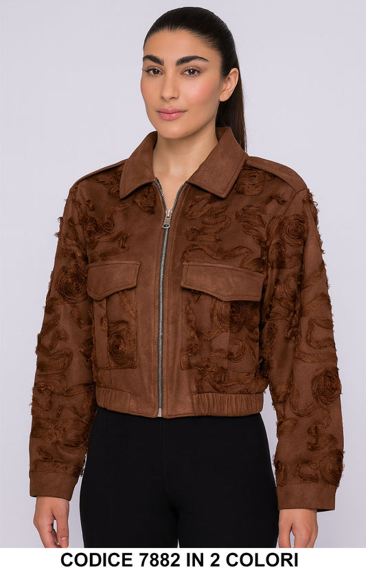 Giacca corta con ricami floreali Effetto Rilievo 3D Giubbotto Fashion Capospalla in 2 colori – 7882