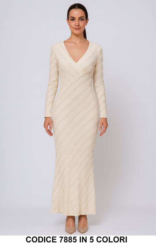 Abito lungo elegante con scollo a V e maniche lunghe Vestito Cerimonia Evento in 5 colori – 7885