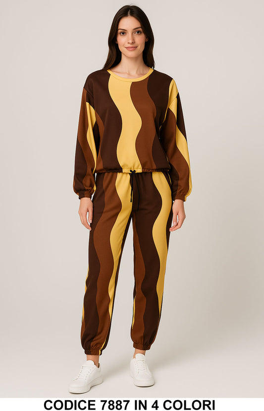 Completo donna fantasia onde top e pantalone jogger Coordinato Casual Tuta Sportiva in 4 colori – 7887
