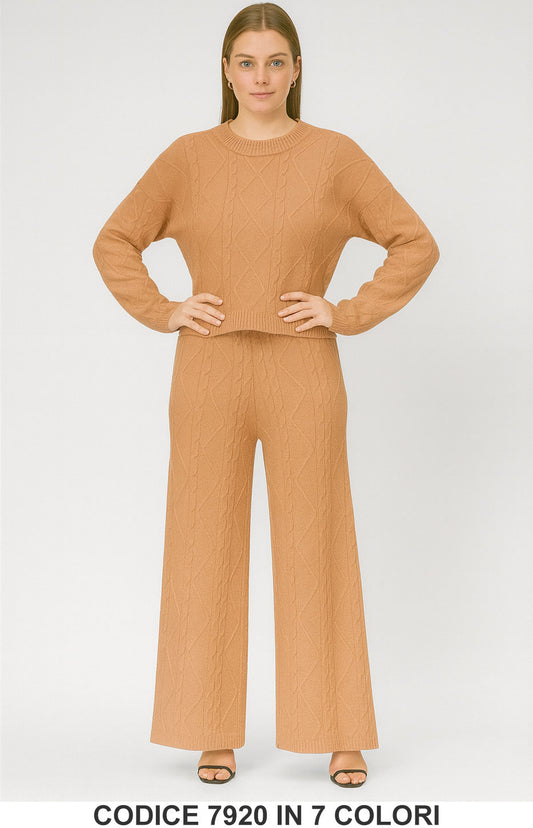 Completo maglia e pantalone a trama rombi Coordinato Morbido Caldo Tuta in 7 colori – 7920