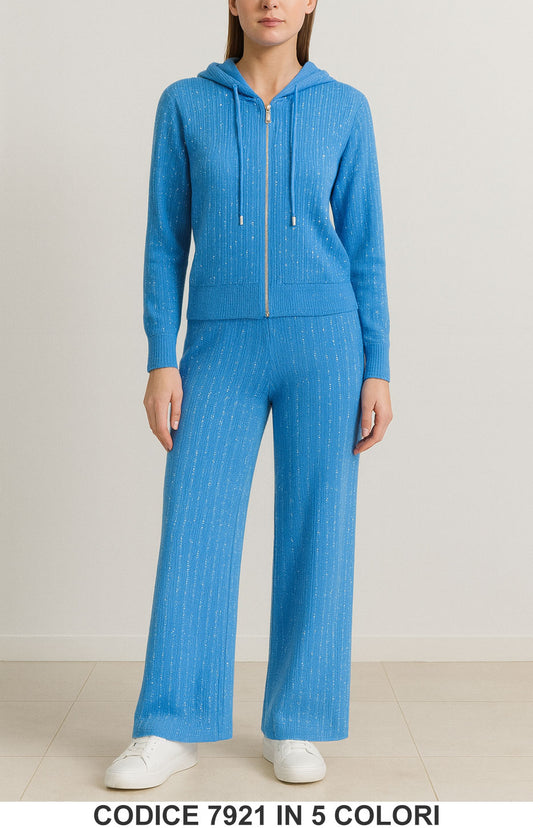 Completo in maglia luccicante con cappuccio e zip Felpa Cappuccio Pantalone Tuta Fashion in 5 colori – 7921