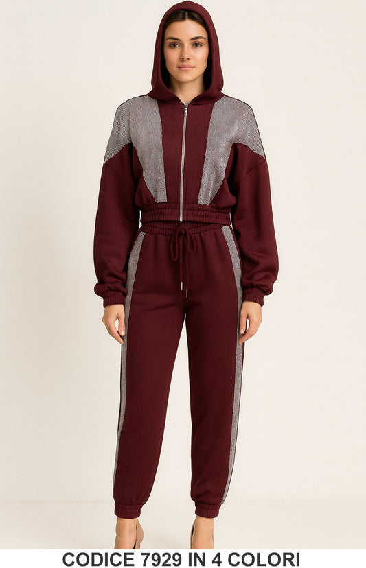 Completo sportivo con dettagli brillantinati Tuta Sportiva Fashion Chic Casual in 4 colori – 7929