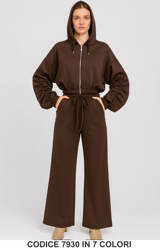 Completo sportivo con felpa zip e pantalone palazzo Coordinato Tuta Sportiva Viscosa in 7 colori – 7930