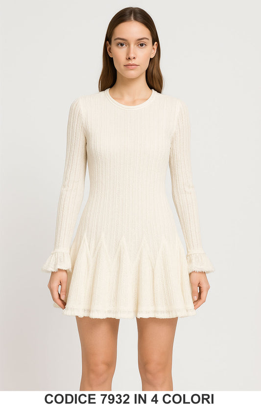 Vestito corto in pizzo con maniche lunghe e balza svasata Abito Romantico in 4 colori – 7932