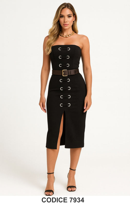 Completo top + gonna midi con dettagli ad anelli Eleganza moderna Nero Coordinato Nera - 7934Out