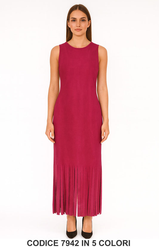 Abito Lungo con Frange sul Fondo Vestito Elegante Casual Evento in 5 Colori – 7942